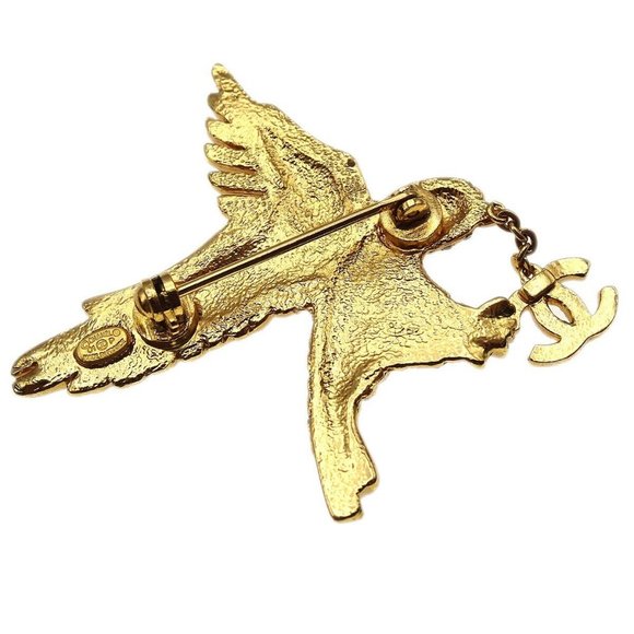 Chanel Eagle Rhinestone Brooch Pin Corsage Gold-plated - Picture 4 of 5